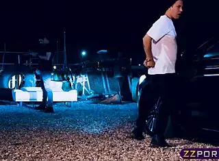 Nerdy Blonde Student Feels Intense Double Penetration Outdoors