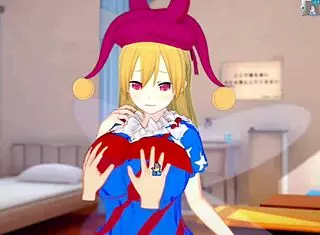 3D Cartoon Anime Clown Girl Gives Blowjob and Handjob to Big Tits in Hentai Touhou Project Game