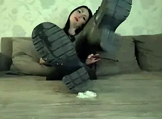 dominatrix nika makes you lick dirty boots with cum on soles