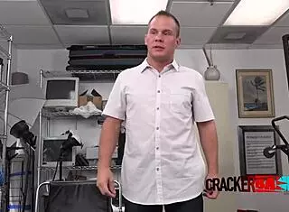 Black agent dominates white twink bareback in office