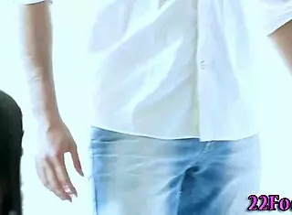 Babe Tugs Cum All Over Her Feet!