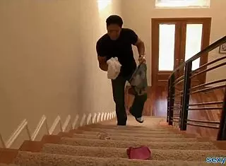 Blonde slut sucks big cock hard