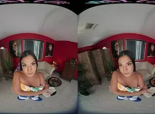 Sexy Colombian babe fucks her ass with a toy in VR