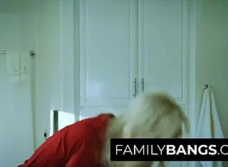 Annoying milf teases criminal boy with big tits!