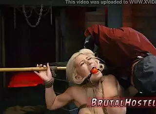 big-breasted ash-blonde teen gets bound in fetish bondage under boss domination