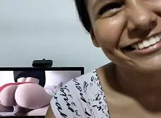 curious morena latina bent over in her room for a wild ride