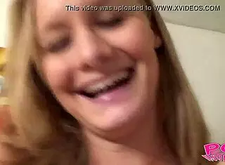 Cute blonde Leah gives a steamy POV blowjob in close-up action.