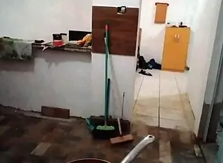 Blonde milf stella shows off her big tits in the kitchen, still full on red