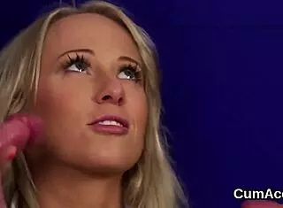 Naughty stunner gets sperm shot on her face sucking all the ejaculate