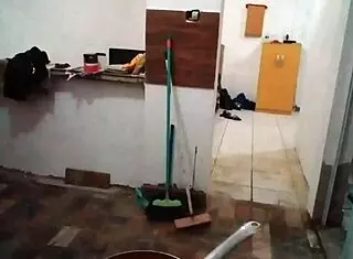 Blonde milf stella shows off her big tits in the kitchen, still full on red