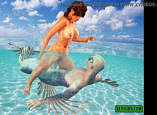 Triton се гмурка в дива 3D фантазия плажен секс