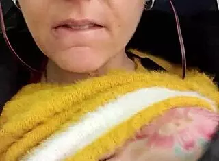 redhead touches herself on the train in public