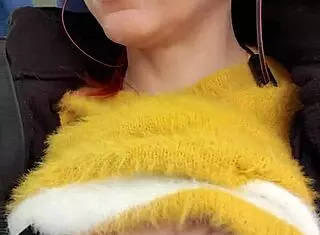 redhead touches herself on the train in public