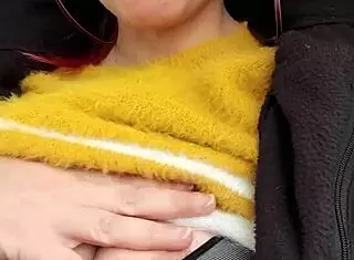 redhead touches herself on the train in public