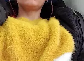 redhead touches herself on the train in public