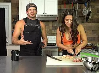 Model in kitchen COOKS off for interview