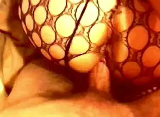 Sexy Girl In Fishnets Teases Monster Cock