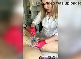 Sugarnadya shaves her trimmed pussy for a horny client with a monster cock