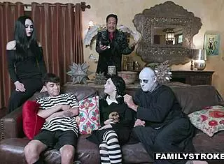 in the addams stepfamily, kate bloom and audrey noir get hardcore fucked while moaning loudly as sluts