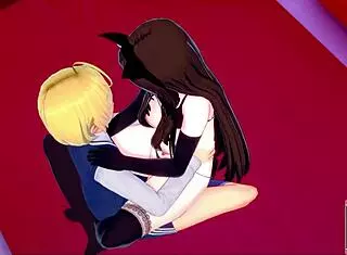 Student engages in missionary and cowgirl fucking with cat-girl, including blowjob and handjob to orgasm