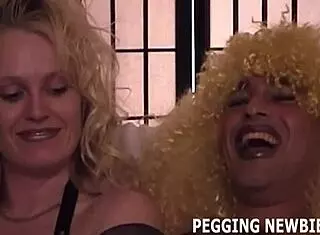 She forces him to deepthroat her strapon all the way in their femdom session