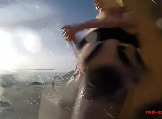 Sexy Mature European Redhead Masturbates with Dildo Outside by the Pool