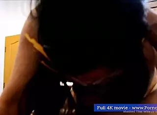 Masked wife sucking pussy in group blowjob