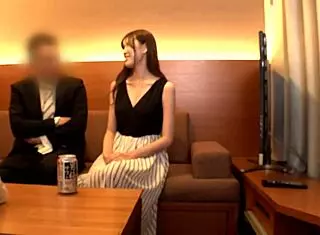 japanese babe rides father in cowgirl, ripping clothes for pussy blowjob and big tits sex.