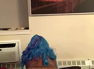 hazelnutxxx in halloween cosplay with blue hair