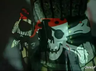 Christy mack, the tattooed brunette pornstar, masturbates nude in her pirate costume, exposing her big tits and ass