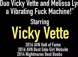 Yo, check Vicky Vette and Melissa Lynn riding that vibrating fuck machine hard!