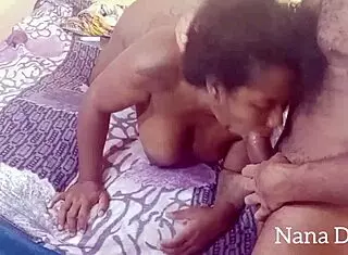 Chubby Nana Diaba sucks Leo Ogro's big black cock in POV.