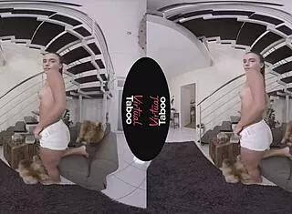 virtual taboo masturbation with shaved brunette in pov