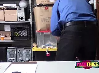 Skinny white shoplifter gets caught in the garage. She is punished with hardcore fucking and masturbation.