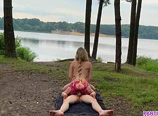 Sultry naked blonde receives her cowgirl set up in the open and accepts a facial on her chest