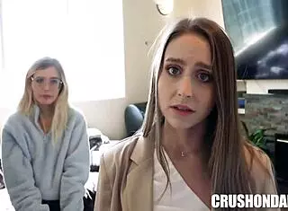 Laney grey and minxx marley blow brad newman in nerdy pov hardcore scene