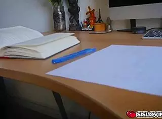 Gia Paige casually sucks her stepbro's big cock while fingering.