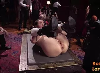 bigtit bondage subs anally toyed before ginger paddled