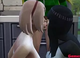 Sakura and Hinata discuss sex preferences then enjoy threesome