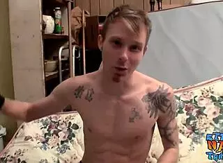 Tattooed Homosexual Thug Jerks Small Cock Solo