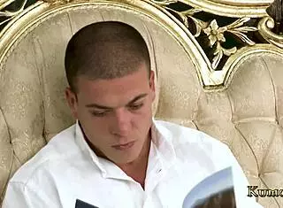 Lingerie babe interrupts boyfriend's work for intense fucking and cumshot