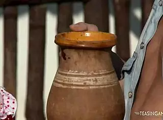 horny brunette chick getting both holes fucked outdoors?