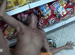 Horny Blonde Whore Fucks Hard Between Shelves!