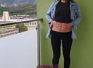Fucking brunette teen on balcony, wet and wild