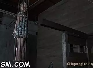 BDSM slave receives a cravat as well as teasing around his privates with both a butt plug and a dildo