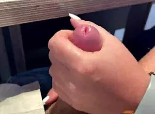 Milf Delivers Sloppy Handjob in Risky Public Fastfood Spot