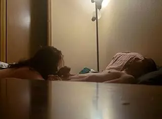 Amateur couple engages in kissing, riding, fucking, creampie, and blowjob all night