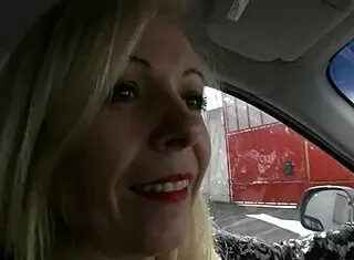 blonde cougar enjoys car intimacy
