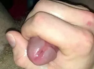 she's masturbating and gets a messy cumshot all over her belly before something