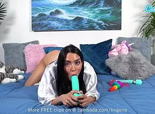 Cute brunette teen 18+ boldly stuffs her pussy with multiple toys on webcam, reaching intense orgasm in lingerie